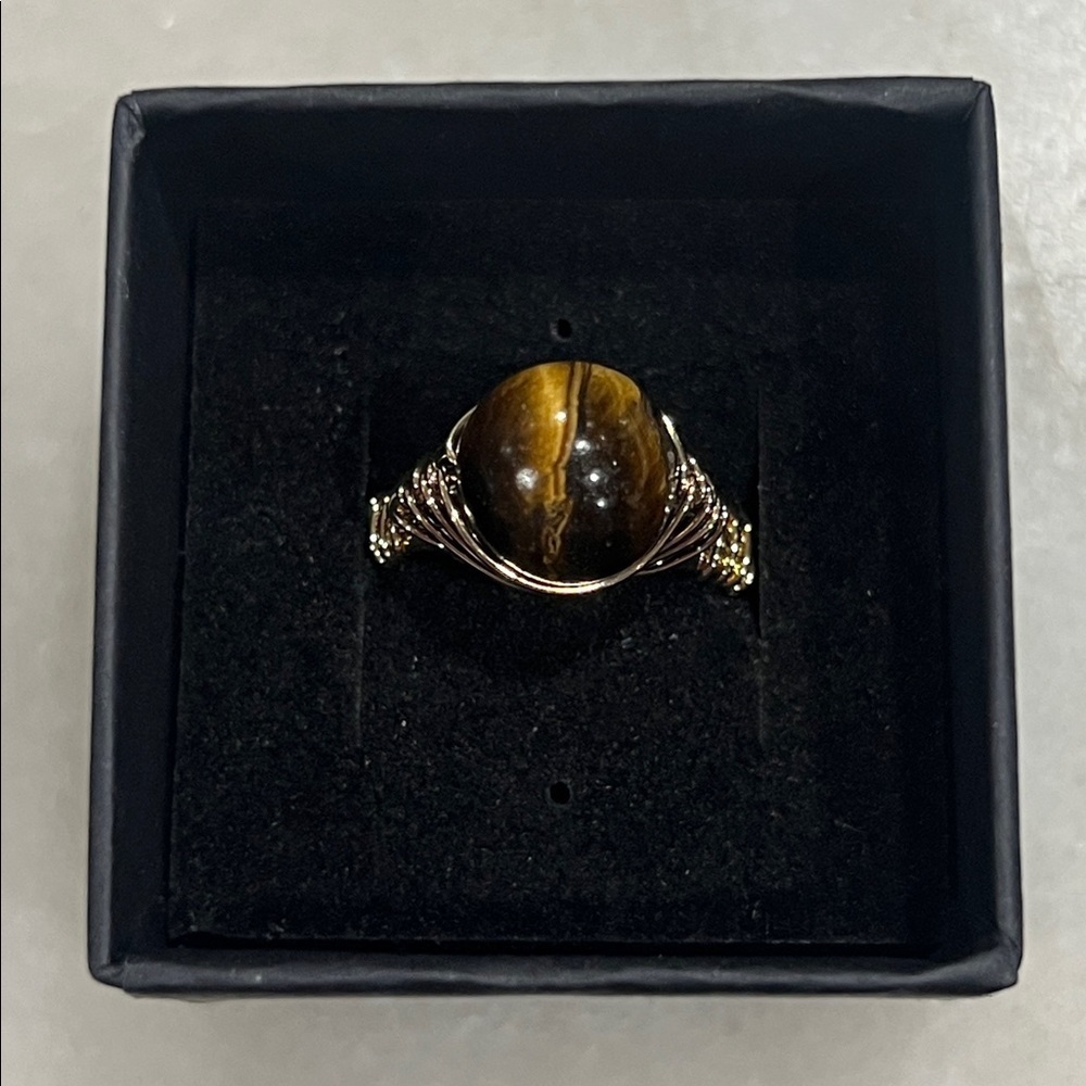 Gold and Brown Tiger Stone Gemstone Ring